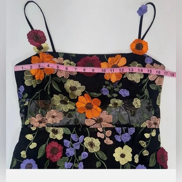 BCBGMaxAzria Black Mesh Dress w. Multicolor Floral Embroidery - W Size 10 - NWT. - Picture 11 of 14